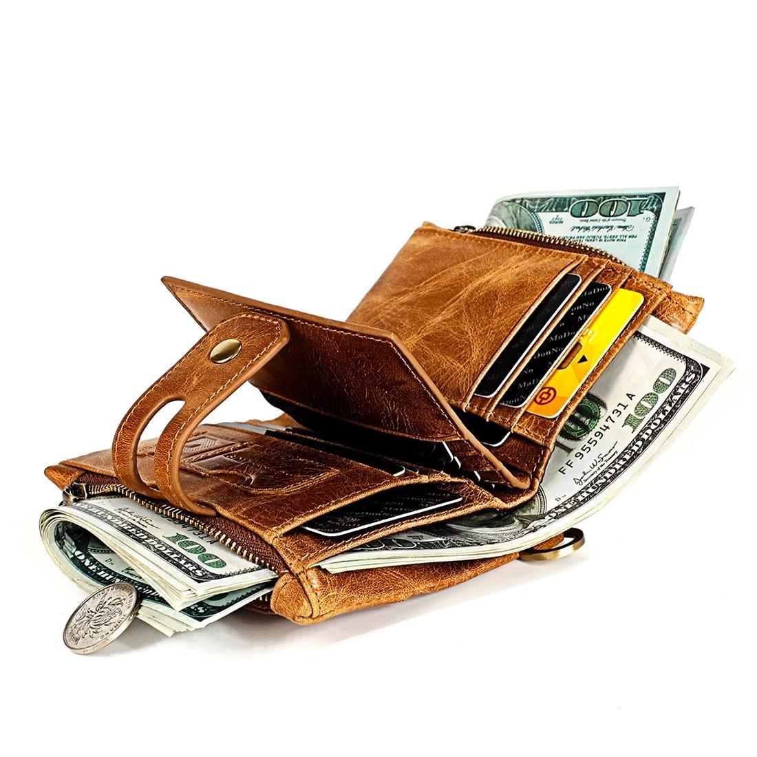 Men Rfid Leather Wallet with Card Slots - Black