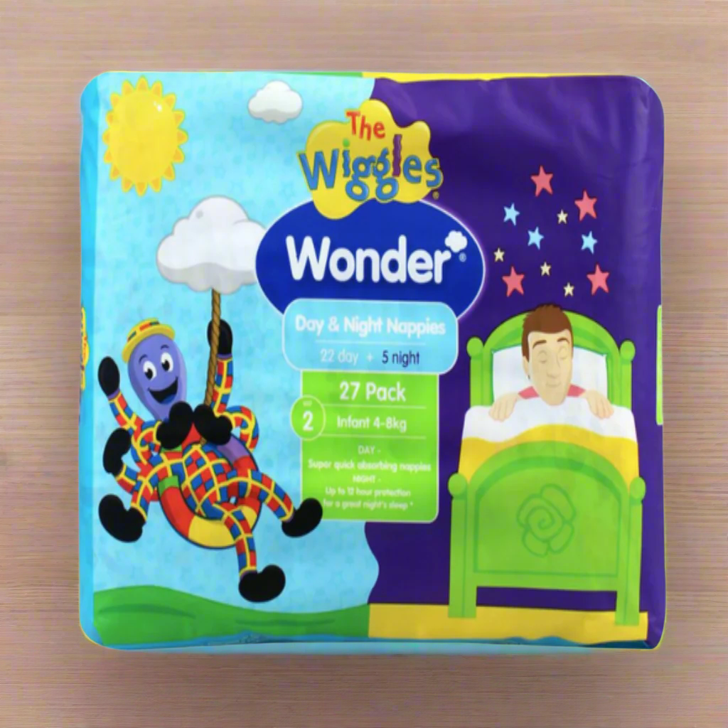 Wonder Pk27 The Wiggles Day & Night Nappies Infant 4 - 8 Kg Size 2