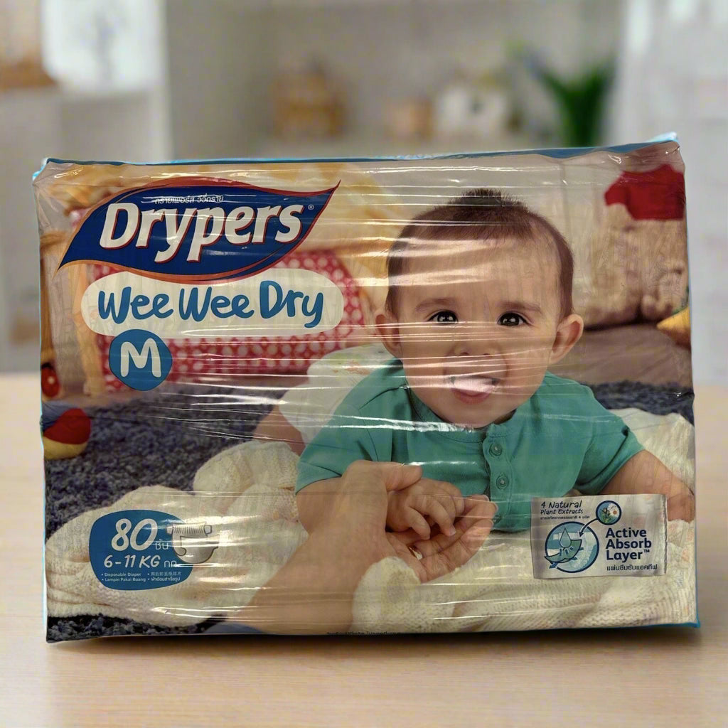 80pk Drypers Wee Wee Dry Disposable Nappies - Medium 6-11kg