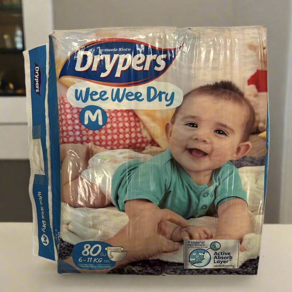 80pk Drypers Wee Wee Dry Disposable Nappies - Medium 6-11kg