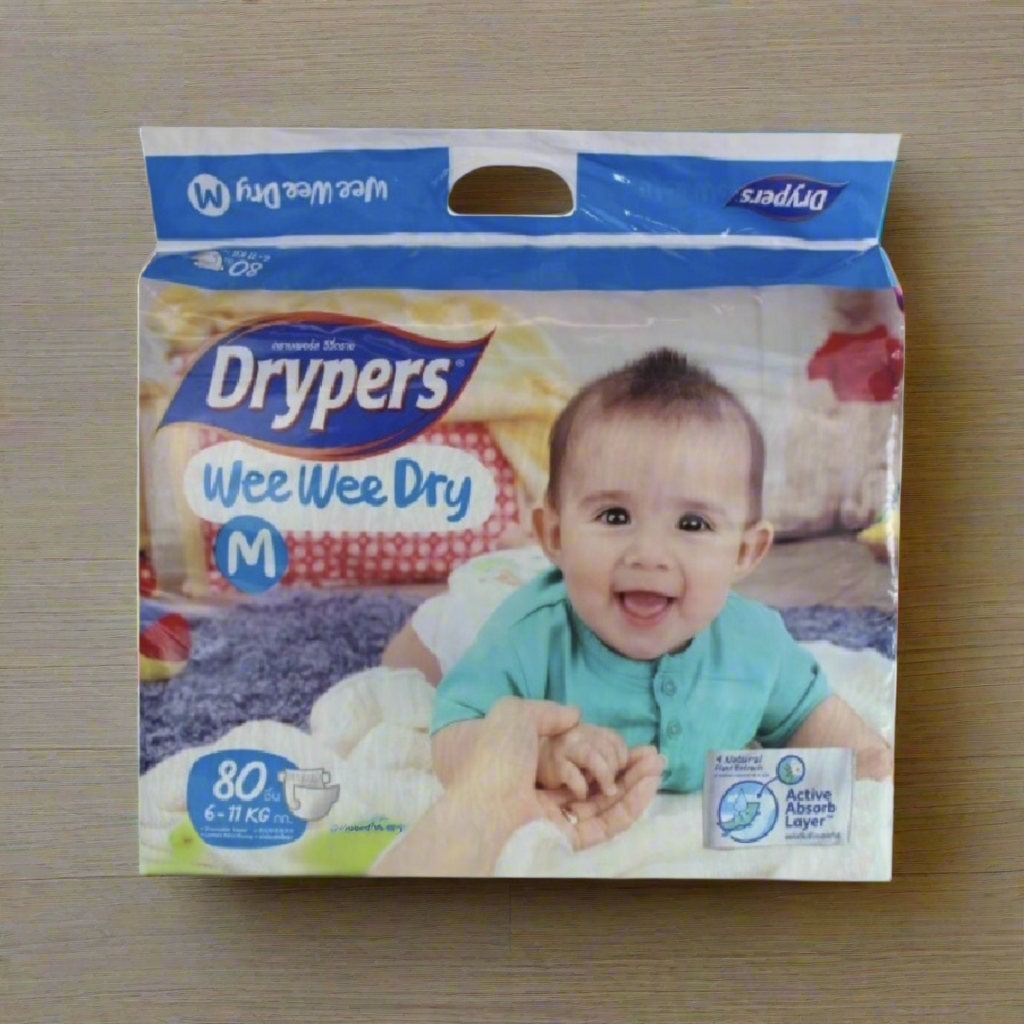 80pk Drypers Wee Wee Dry Disposable Nappies - Medium 6-11kg