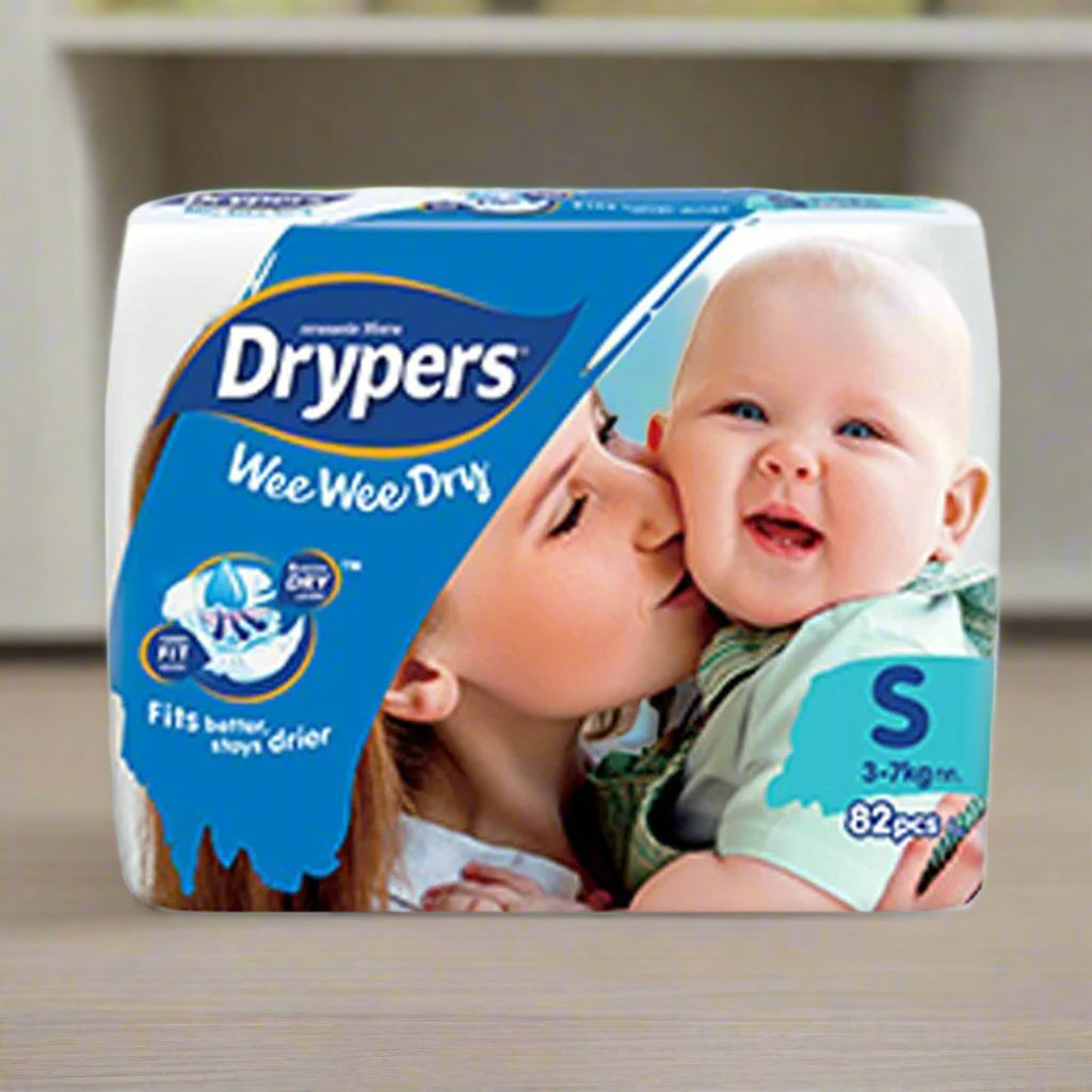 1pk 82 Drypers Baby Wee Wee Dry Nappies - Small 3-7Kg