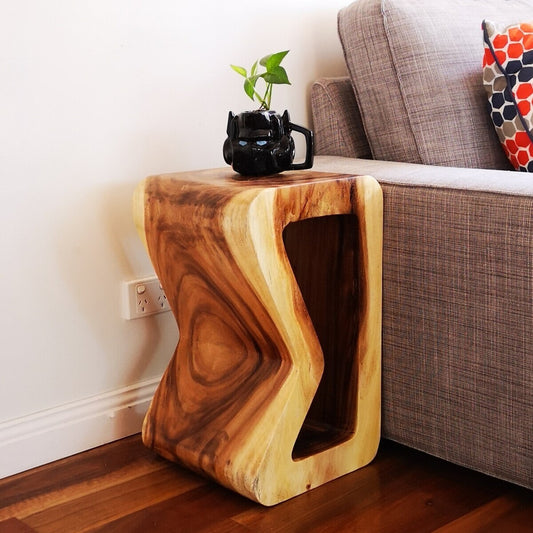 B Shape Raintree Wood Side/Corner Table (Clear Finish)