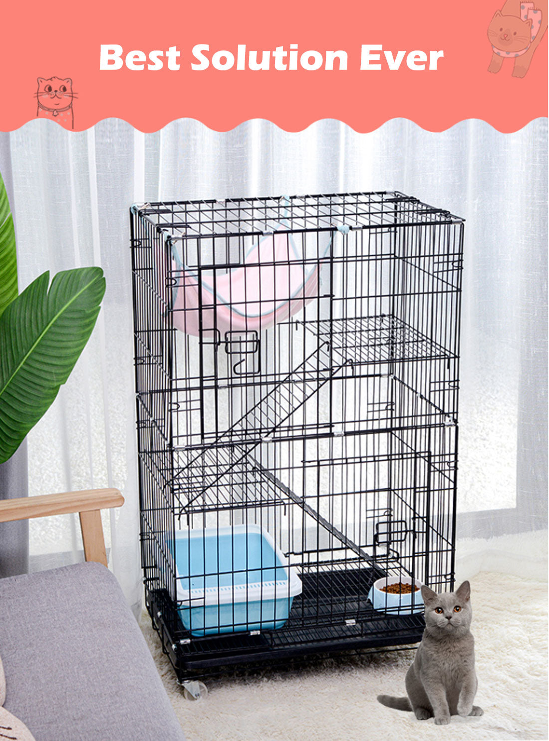3 Level Small Animal Cage Ferret Rat Hamster Pet Cage Castor L