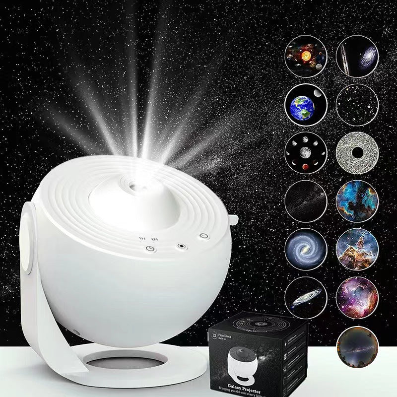 High-Definition Focusable Starry Galaxy Projector Lamp - Creative Bedroom Mood Light with 13 Film Slides (Black or White))