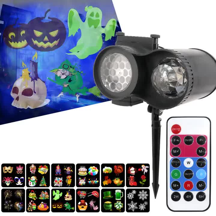 LED Halloween & Christmas Dynamic Water Ripple Animation, Replaceable 12 Slides, Stake or Stand Mountable