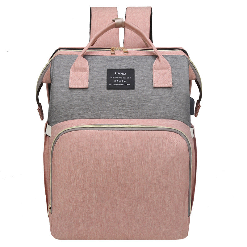Pink Portable Mummy Bag with Baby Crib – Multi-Function Baby Nappy Backpack, Lightweight and Large Capacity for Mums