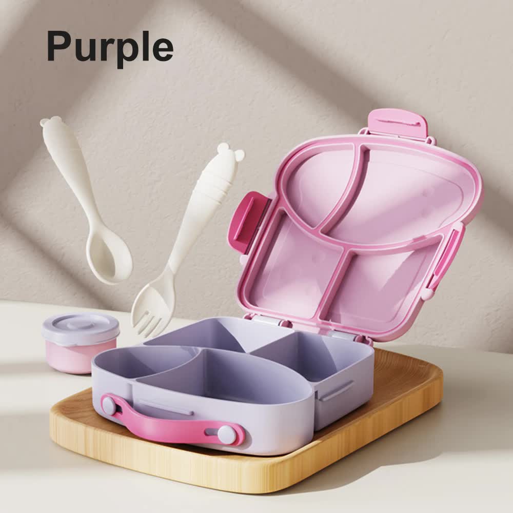 Kids Bento Lunch Box with Dividers, Fork & Spoon - Purple or Blue