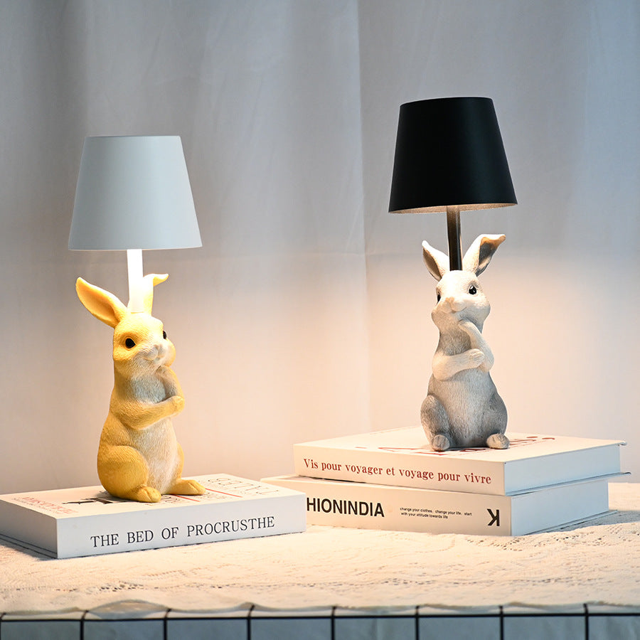 Adorable Bunny Lampshade 4 Colours Available. Rabbit Resin Table Lamp - 3-Colour LED, USB Rechargeable, Touch Dimming