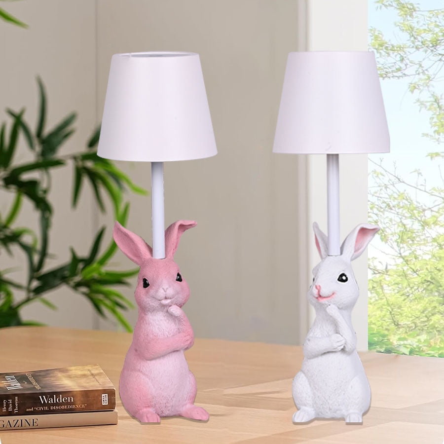 Adorable Bunny Lampshade 4 Colours Available. Rabbit Resin Table Lamp - 3-Colour LED, USB Rechargeable, Touch Dimming