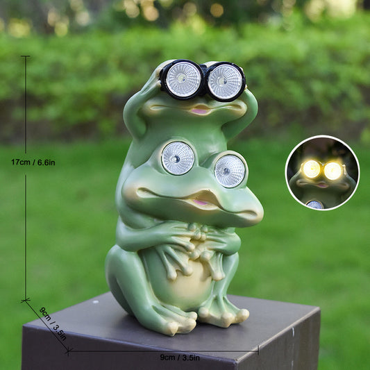 Green Charming Solar Powered Frog Figurine - Whimsical Garden Statue with LED Binocular Eyes