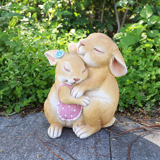 Cute Hugging Rabbits Resin Garden Ornament - Charming Outdoor Decor
