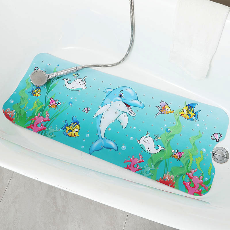 Non-Slip PVC Bath & Shower Mat with Suction Cups and Drainage Holes - Cartoon Ocean Theme