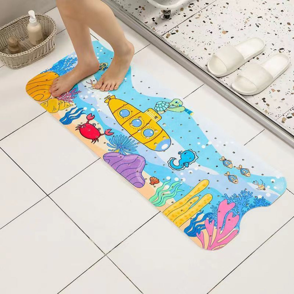 Non-Slip PVC Bath & Shower Mat with Suction Cups and Drainage Holes - Cartoon Ocean Theme