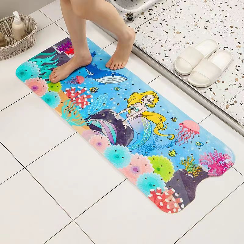 Non-Slip PVC Bath & Shower Mat with Suction Cups and Drainage Holes - Cartoon Ocean Theme