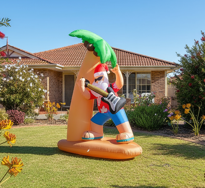 Aussie Christmas Rockin' Santa Inflatable 2.1M Led Illuminated Decoration