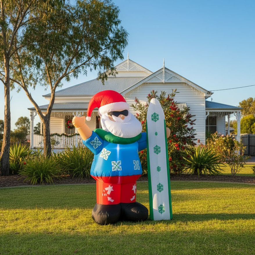 Aussie Christmas Surfin' Santa Inflatable 1.6M Illuminated Decorations