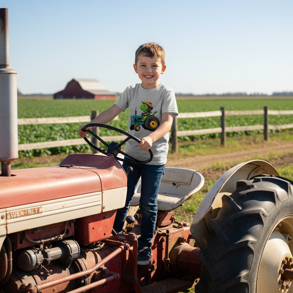 Dinos and Tractors Kids T-Shirt